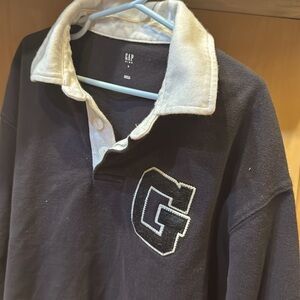 GAP BOYS Black and White LS Polo Shirt embroidered Letter G  Size 6/7 SMALL